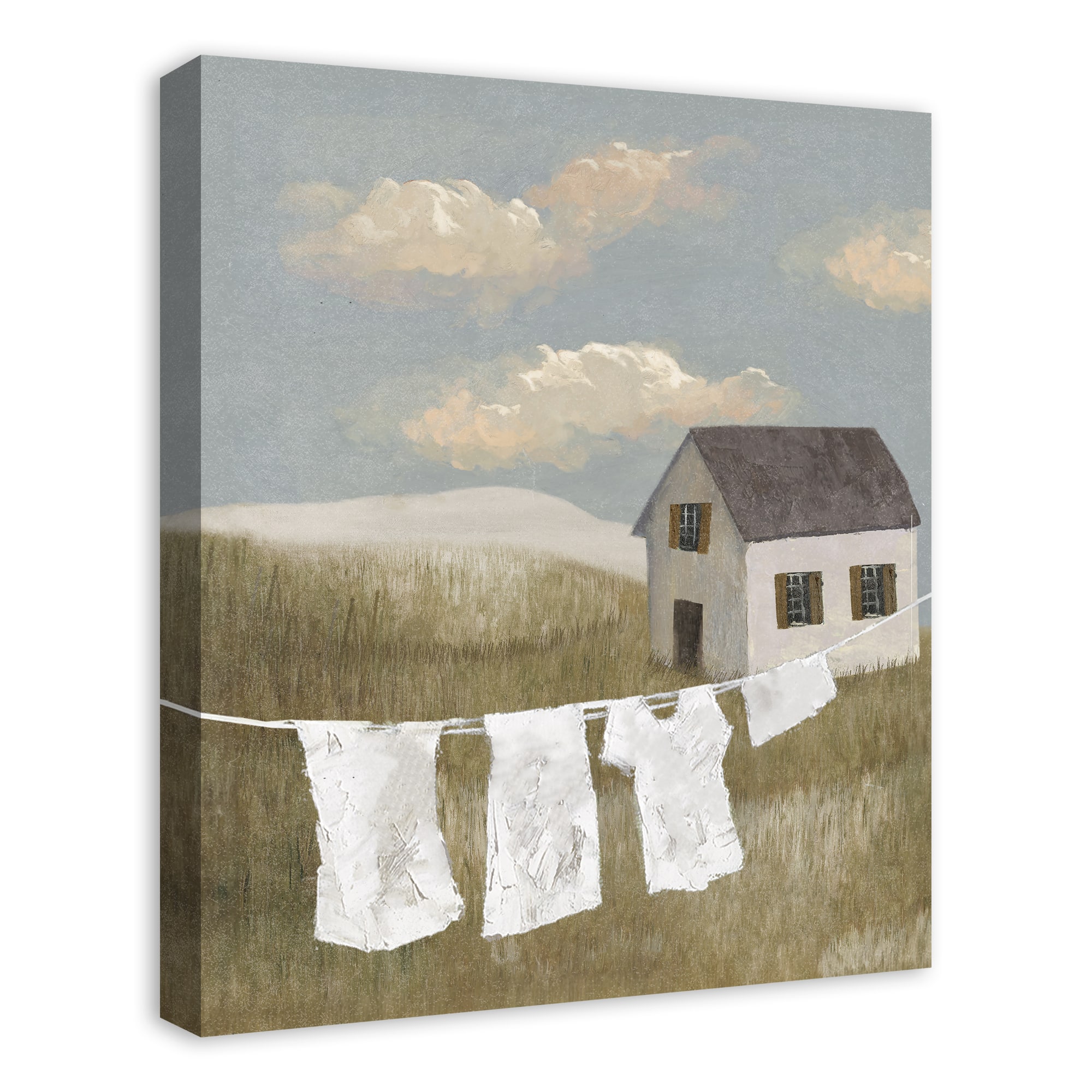 House on Hill Calming Laundry Scene 20" x 24" Canvas Wall Art